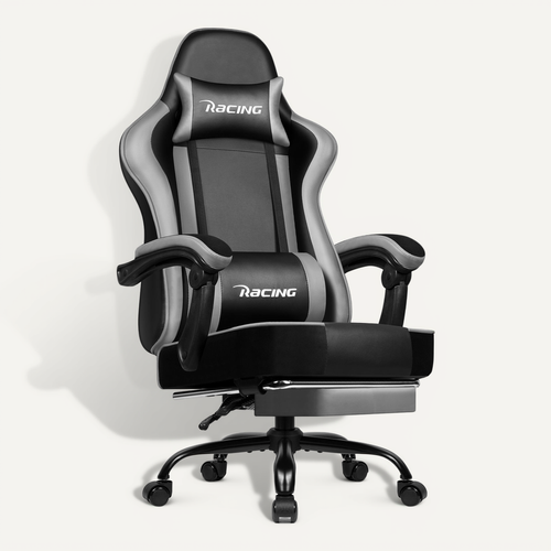 Fauteuil Gamer Ergonomique, 150kg Chaise Gaming Inclinable, Chaise De Bureau Gamer Gris Et Noir