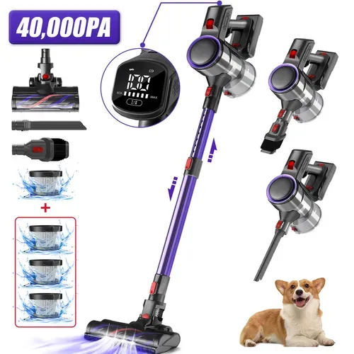Aspirateur Balai Sans Fil 40000pa, Autonomie 50min, 6 En 1, Écran Tactile 2 Vitesses Réglables