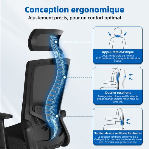 Fauteuil De Bureau Avec Hauteur Réglable Et Dossier Inclinable 70x53x128 Cm - Noir