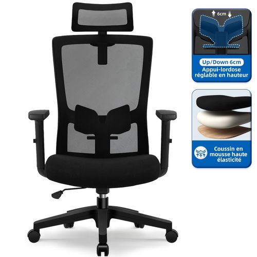 Fauteuil De Bureau Avec Hauteur Réglable Et Dossier Inclinable 70x53x128 Cm - Noir