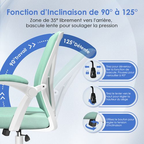 Chaise Bureau Accoudoir Pliable Fauteuil De Bureau Dossier Inclinable Hauteur Réglable Charge 150kg