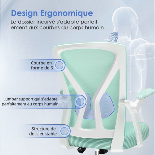 Chaise Bureau Accoudoir Pliable Fauteuil De Bureau Dossier Inclinable Hauteur Réglable Charge 150kg