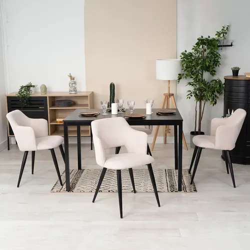 Lot De 4 Chaise De Salle À Manger Avec Accoudoirs Assise Rembourrée En Tissu, Beige