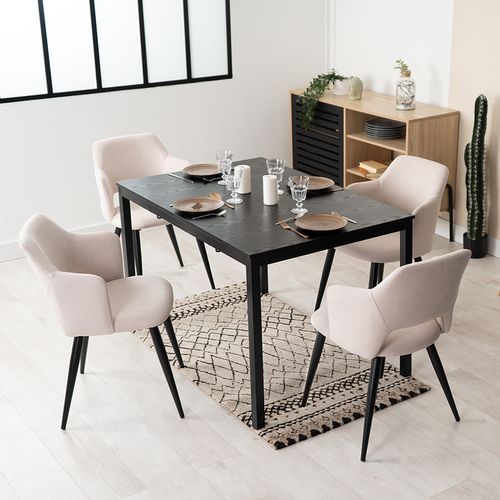 Lot De 4 Chaise De Salle À Manger Avec Accoudoirs Assise Rembourrée En Tissu, Beige