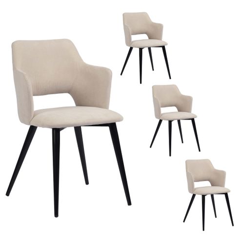 Lot De 4 Chaise De Salle À Manger Avec Accoudoirs Assise Rembourrée En Tissu, Beige