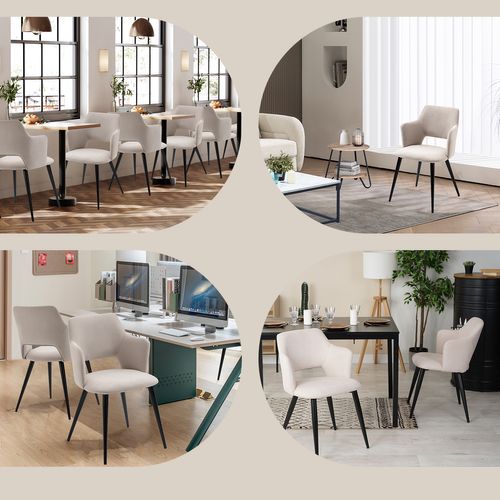 Lot De 4 Chaise De Salle À Manger Avec Accoudoirs Assise Rembourrée En Tissu, Beige