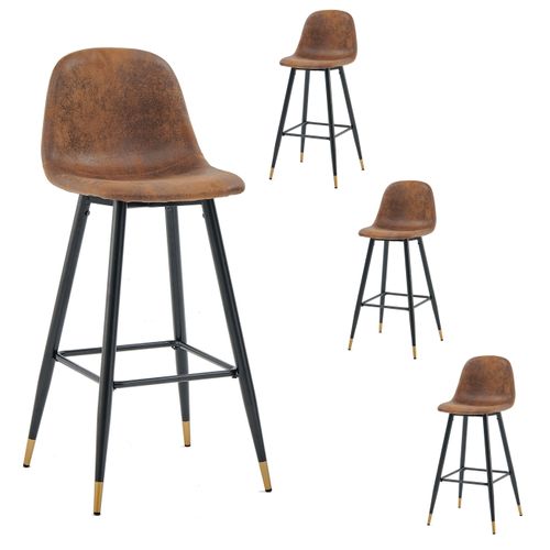 Lot De 4 Tabouret De Bar Vintage Avec Dossier Et Repose-pieds, Siège Rembourrés De 77 Cm De Haut