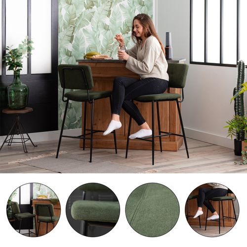 Lot De 4 Tabouret De Bar Avec Dossier Et Repose-pieds, Siège Rembourrés De 69 Cm De Haut