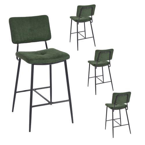 Lot De 4 Tabouret De Bar Avec Dossier Et Repose-pieds, Siège Rembourrés De 69 Cm De Haut