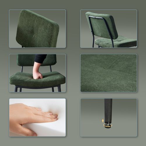 Lot De 4 Chaises De Salle À Manger Avec Dossier Assise Rembourrée En Tissu Pieds En Métal, Vert