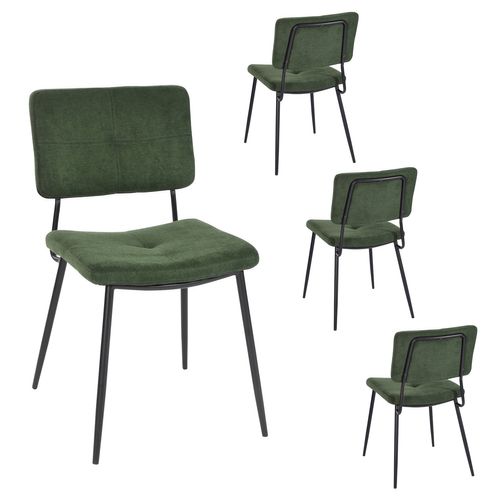 Lot De 4 Chaises De Salle À Manger Avec Dossier Assise Rembourrée En Tissu Pieds En Métal, Vert