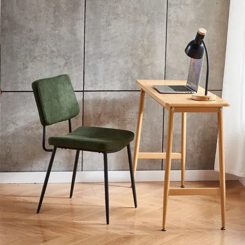 Lot De 4 Chaises De Salle À Manger Avec Dossier Assise Rembourrée En Tissu Pieds En Métal, Vert