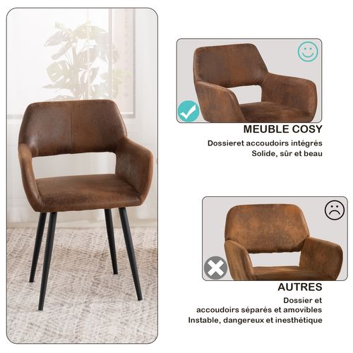 Lot De 6 Chaise De Salle À Manger Fauteuil Rétro Vintage Pieds En Métal, Marron