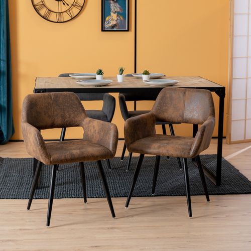 Lot De 6 Chaise De Salle À Manger Fauteuil Rétro Vintage Pieds En Métal, Marron