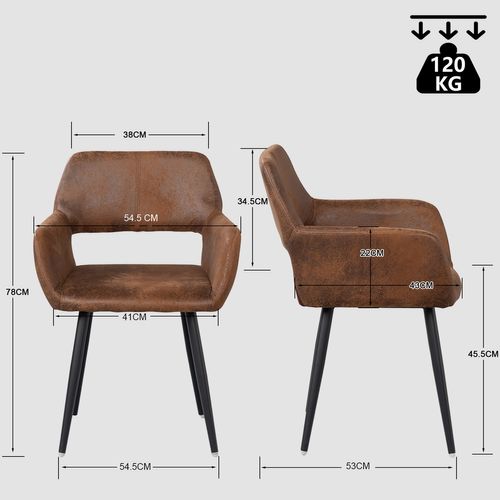 Lot De 6 Chaise De Salle À Manger Fauteuil Rétro Vintage Pieds En Métal, Marron