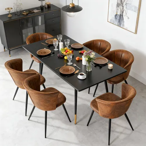 Lot De 6 Chaises De Salle À Manger Fauteuil Assise Rembourrée En Suédine Pieds En Métal, Marron