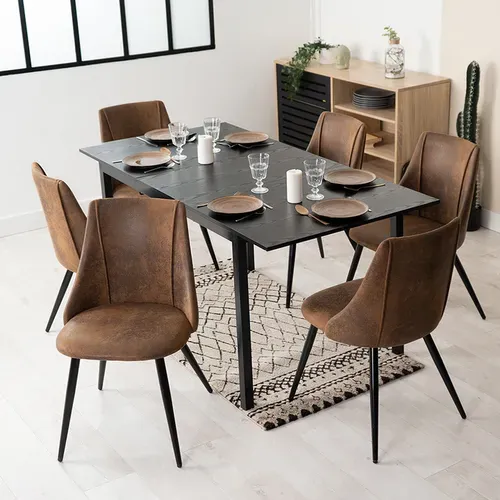 Lot De 6 Chaises De Salle À Manger Industriel Fauteuil Assise Rembourrée En Suédine, Marron