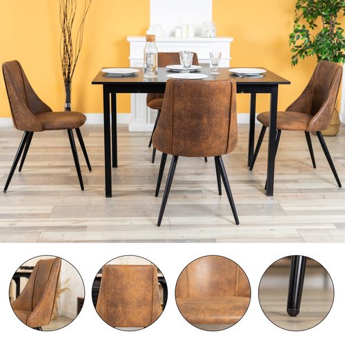 Lot De 6 Chaises De Salle À Manger Industriel Fauteuil Assise Rembourrée En Suédine, Marron