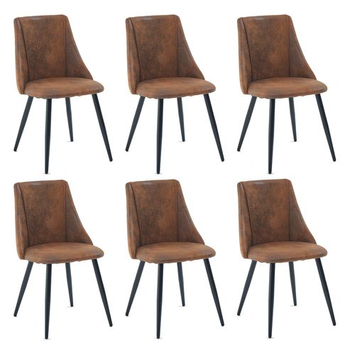 Lot De 6 Chaises De Salle À Manger Industriel Fauteuil Assise Rembourrée En Suédine, Marron