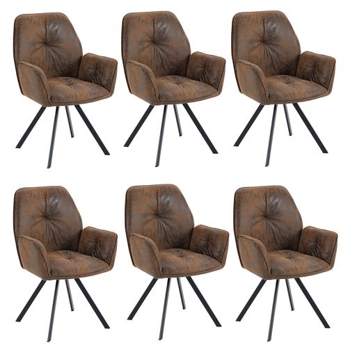 Lot De 6 Chaises Salle À Manger Pivotant Sur 360° Vintage Fauteuil En Suédine, Marron, 60x62x87.5cm