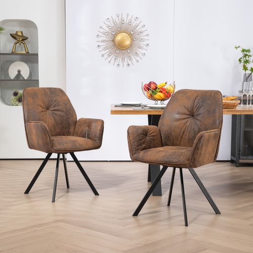 Lot De 6 Chaises Salle À Manger Pivotant Sur 360° Vintage Fauteuil En Suédine, Marron, 60x62x87.5cm