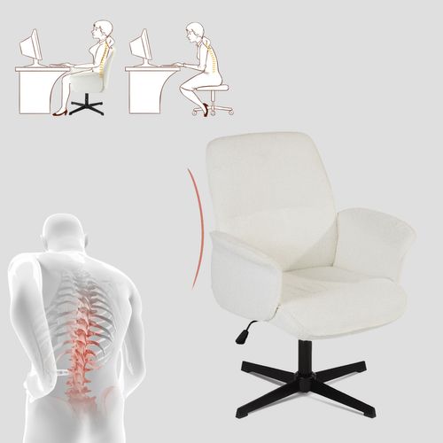 Chaise De Bureau Fauteuil Pivotant Hauteur Réglable En Bouclette Blanc