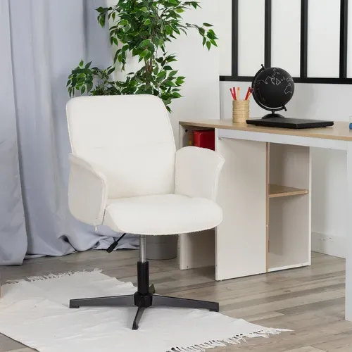Chaise De Bureau Fauteuil Pivotant Hauteur Réglable En Bouclette Blanc