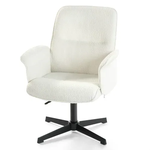 Chaise De Bureau Fauteuil Pivotant Hauteur Réglable En Bouclette Blanc