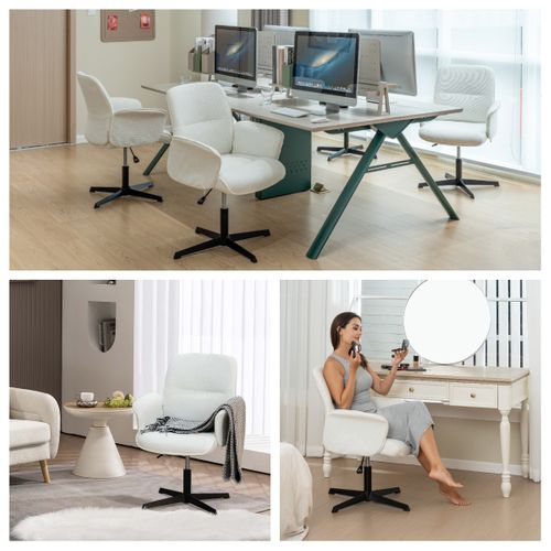 Chaise De Bureau Fauteuil Pivotant Hauteur Réglable En Bouclette Blanc