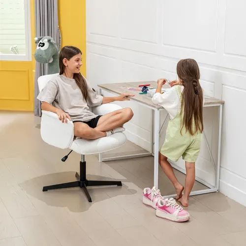 Chaise De Bureau Fauteuil Pivotant Hauteur Réglable En Bouclette Blanc