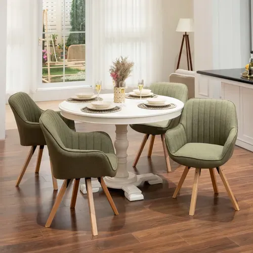 Chaise Salle À Manger Fauteuil Pivotant Avec Accoudoirs En Tissu Pieds En Bois Massif Vert
