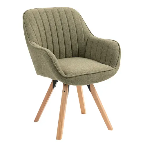 Chaise Salle À Manger Fauteuil Pivotant Avec Accoudoirs En Tissu Pieds En Bois Massif Vert