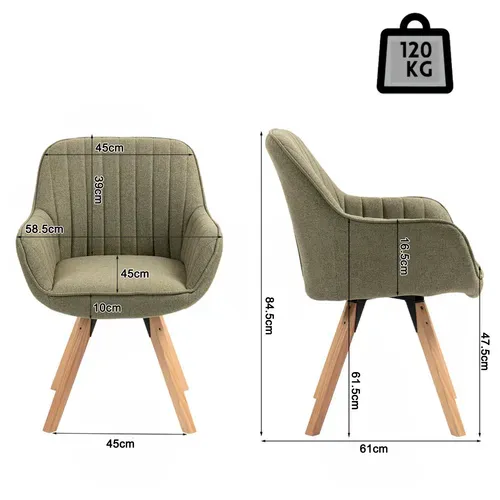 Chaise Salle À Manger Fauteuil Pivotant Avec Accoudoirs En Tissu Pieds En Bois Massif Vert