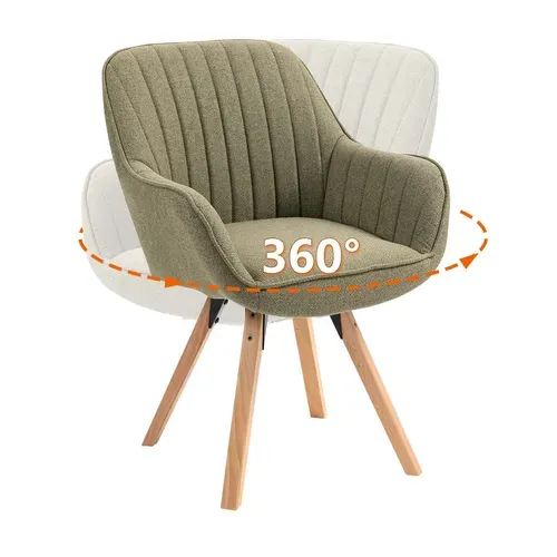 Chaise Salle À Manger Fauteuil Pivotant Avec Accoudoirs En Tissu Pieds En Bois Massif Vert
