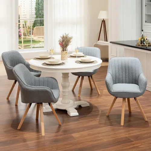 Chaise Salle À Manger Fauteuil Pivotant Avec Accoudoirs En Tissu Pieds En Bois Massif Gris