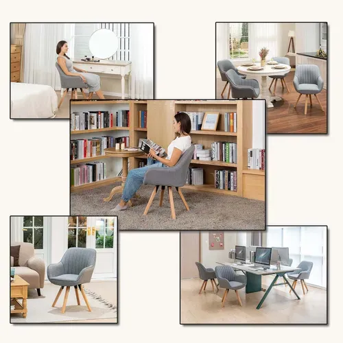 Chaise Salle À Manger Fauteuil Pivotant Avec Accoudoirs En Tissu Pieds En Bois Massif Gris