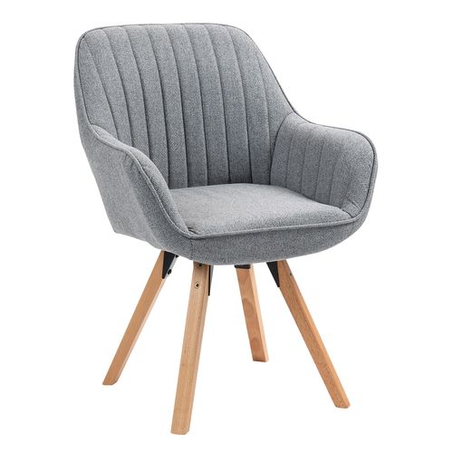 Chaise Salle À Manger Fauteuil Pivotant Avec Accoudoirs En Tissu Pieds En Bois Massif Gris
