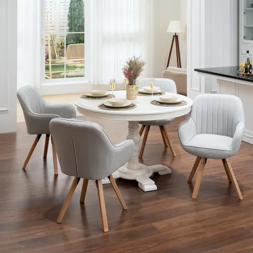 Lot De 4 Chaise Salle À Manger Fauteuil Pivotant Avec Accoudoirs Pieds En Bois Massif Beige