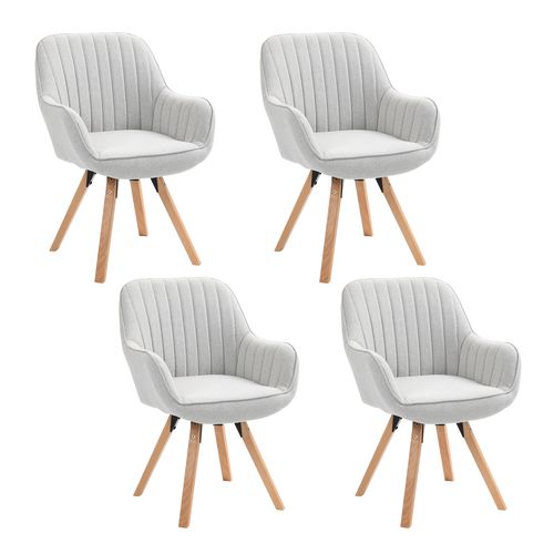 Lot De 4 Chaise Salle À Manger Fauteuil Pivotant Avec Accoudoirs Pieds En Bois Massif Beige