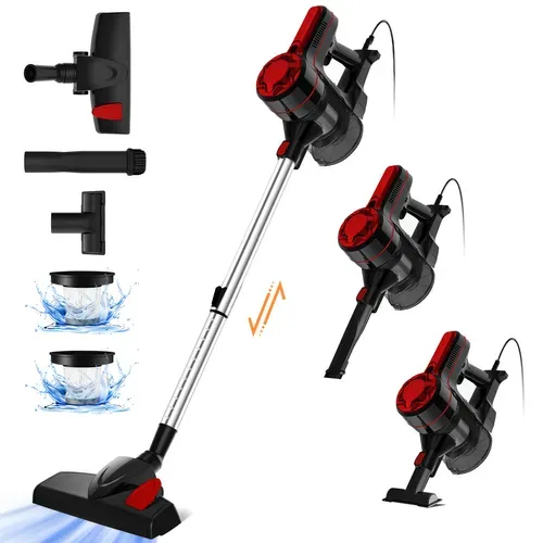 Aspirateur Balai Filtre HEPA H13, Aspirateur Balais Filaire 3-en-1, Câble 5m, Rouge