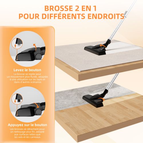 Aspirateur Balai Filtre HEPA H13, Aspirateur Balais Filaire 3-en-1, Câble 5m, Argent et Noir