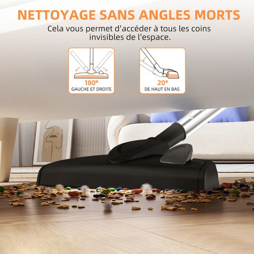 Aspirateur Balai Filtre HEPA H13, Aspirateur Balais Filaire 3-en-1, Câble 5m, Argent et Noir