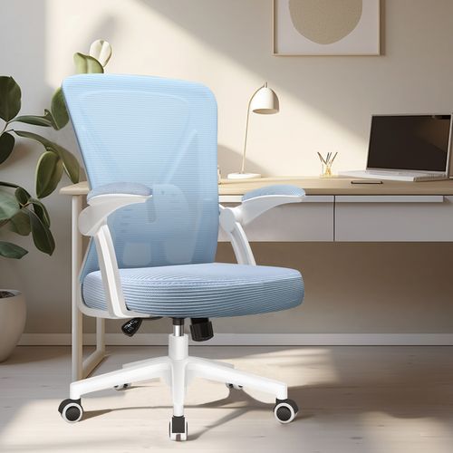 Chaise de Bureau Bleu, Dossier Réglable, Accoudoirs Pliables, Hauteur Réglable, Charge 150 kg