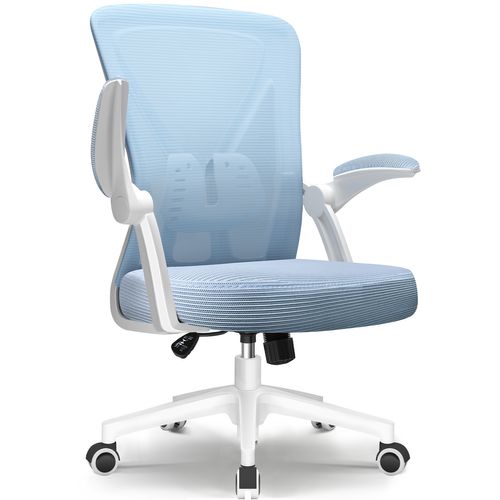 Chaise de Bureau Bleu, Dossier Réglable, Accoudoirs Pliables, Hauteur Réglable, Charge 150 kg