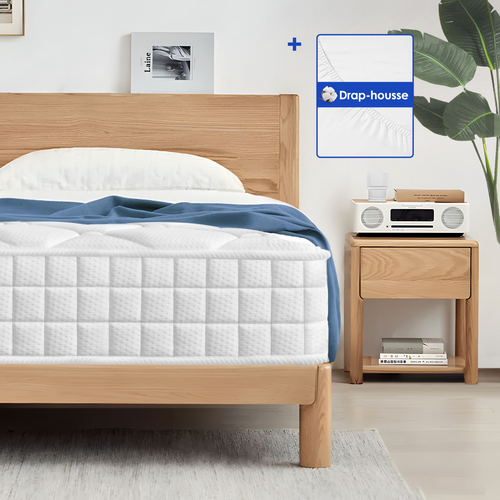 Matelas Ressorts 140x190 Cm, 7 Zones, Accueil Mémoire De Forme Epaisseur 22 Cm Avec Drap-housse