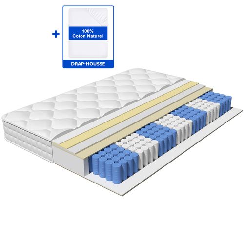 Matelas Ressorts 140x190 Cm, 7 Zones, Accueil Mémoire De Forme Epaisseur 22 Cm Avec Drap-housse