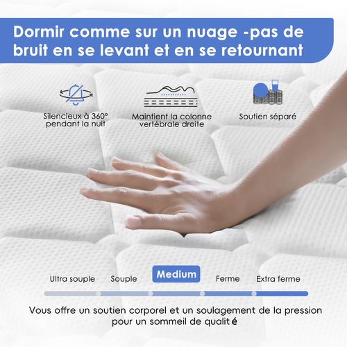 Matelas Ressorts 140x190 Cm, 7 Zones, Accueil Mémoire De Forme Epaisseur 22 Cm Avec Drap-housse