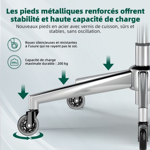 Chaise Bureau Ergonomique, Capacité 200Kg , Pieds Métalliques, Dossier Inclinable 90°-135°