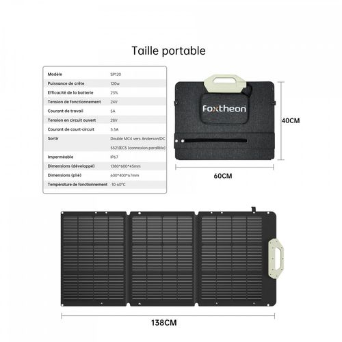 Panneau Solaire Portable Foxtheon Sp120 Pour Igo300/600/1200/3600 Power Station
