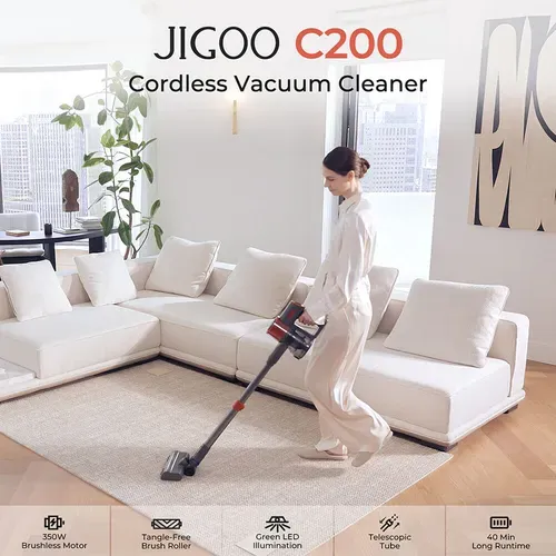 Aspirateur Sans Fil Jigoo C200, Aspiration 23 kpa, Autonomie De 40 min